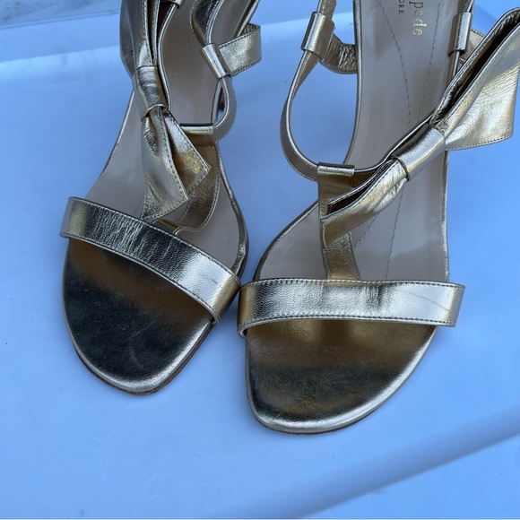 Kate spade gold leather heels size 10 shoes slingback size bow - Picture 7 of 9